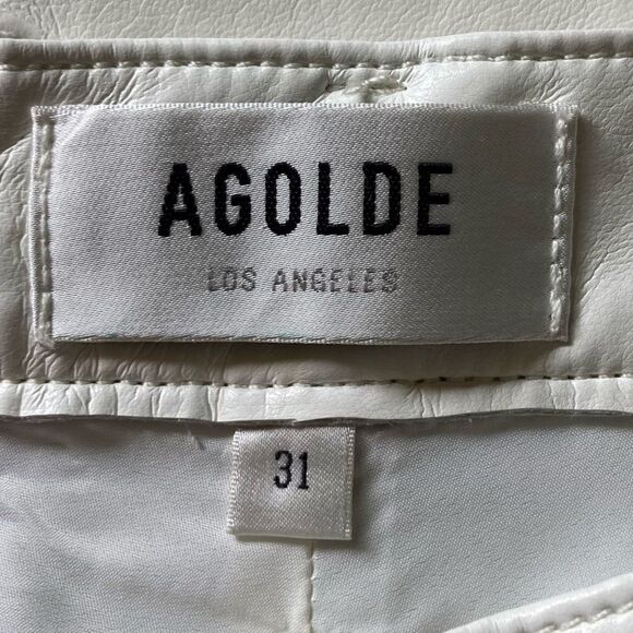 NWT Agolde Recycled Leather 90's White Pants Pinch Waist Straight Leg Size 10 - Picture 13 of 14